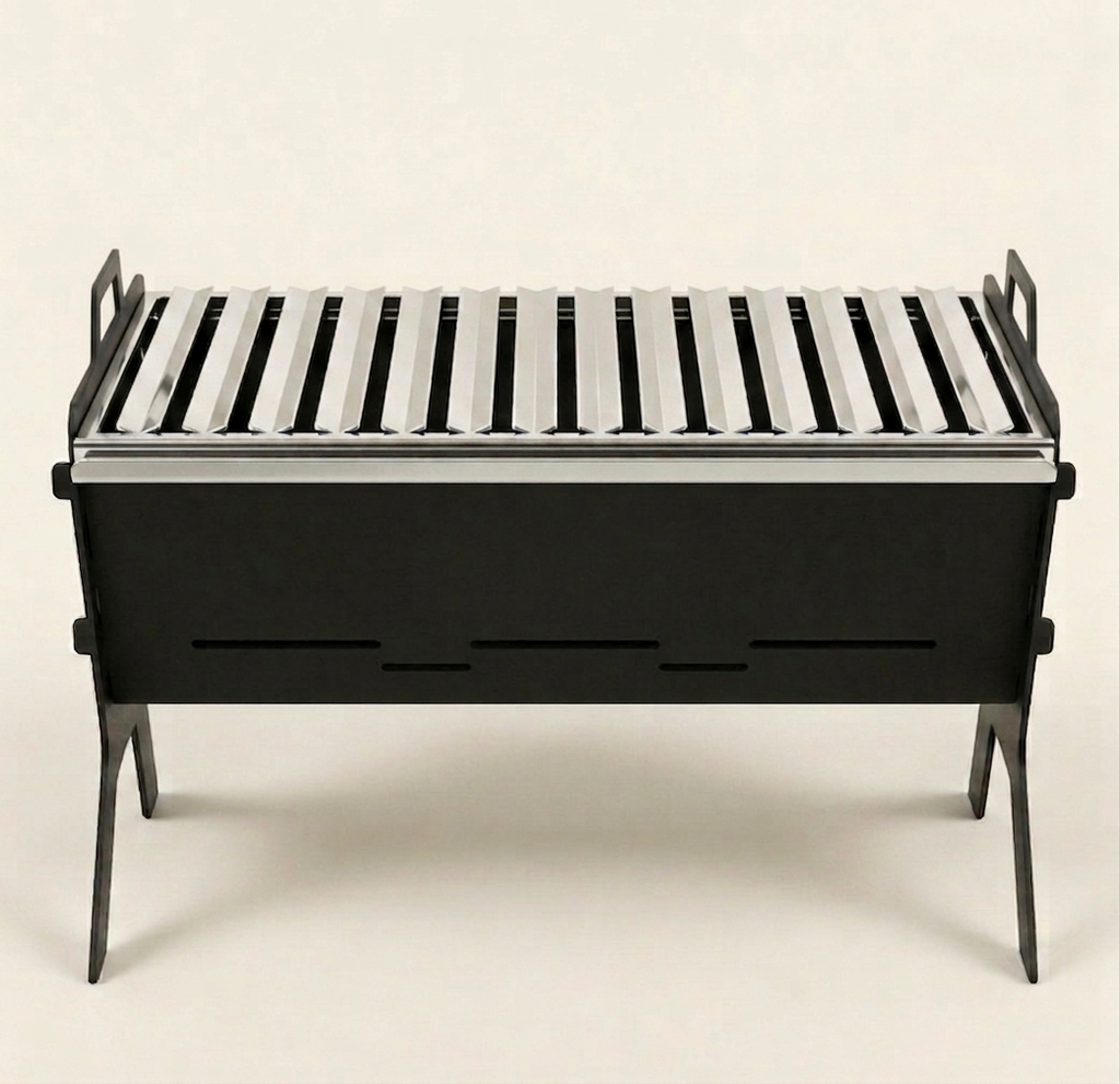 Premium Çanta Mangal - 304 Paslanmaz Oluklu Izgara & Alevlenme Yapmayan Tasarım (30x50 cm)