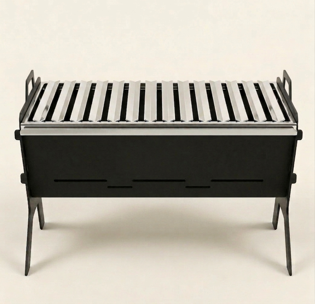 Premium Çanta Mangal - 304 Paslanmaz Oluklu Izgara & Alevlenme Yapmayan Tasarım (30x50 cm)