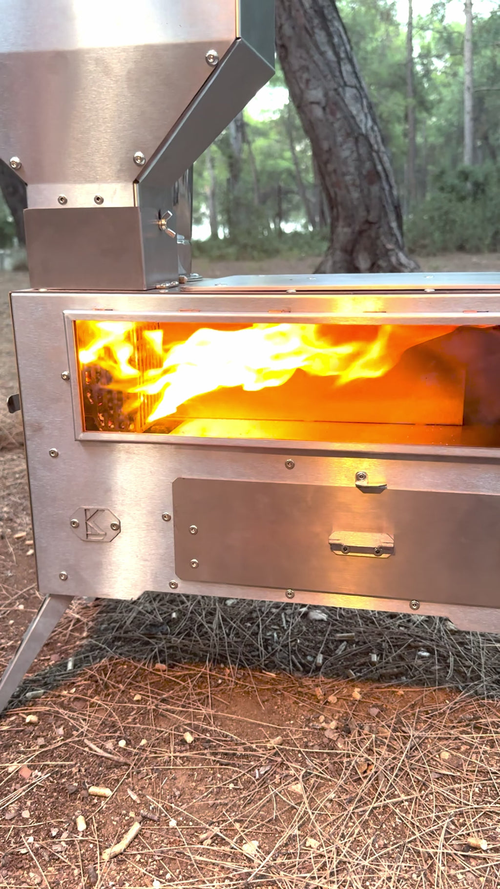 Kuzineli Taşınabilir Pelet Sobası, Paslanmaz Çelik Kamp ve Çadır Isıtıcısı, Katlanır Ayaklı, 7kg Hazneli, Karavan ve Doğa Kamp Sobası